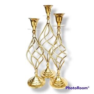 Open Spiral Mid Century Brass Candlesticks - Vintage - MCM - Classic - Modern